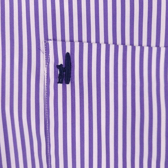 Johnnie-O Shirt Mens XL Purple White Stripe Button Down Bamboo Stretch Pocket - Picture 3 of 11